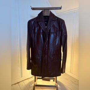 Vtg 80s Wilsons Leather Car Coat Jacket Burgundy Made in Korea Size 40